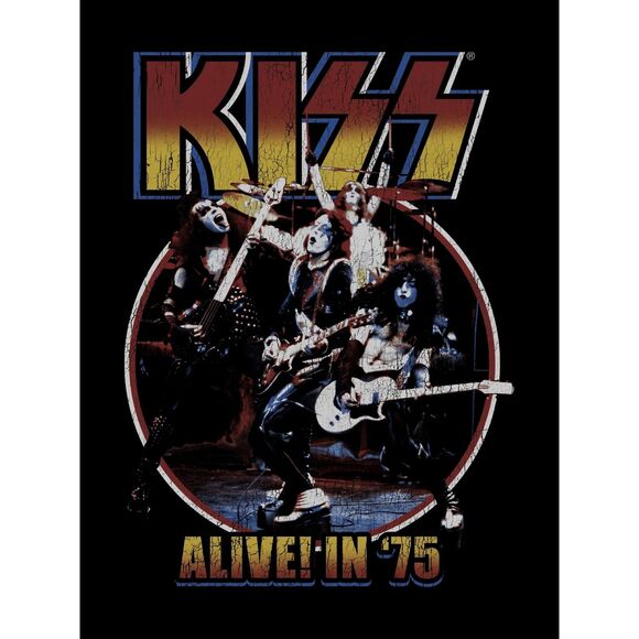 KISS Men's T-Shirt Genuine Merch Vintage Alive In 1975 Tour Distressed Print Tee - Picture 4 of 4